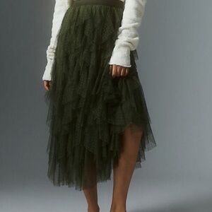 Green ruffle Anthropologie skirt, size small, worn once